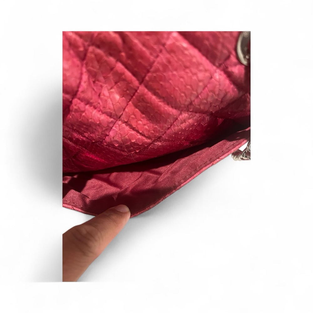 Chanel Python Leather Shoulder Bag Fuscia Silver … - image 5